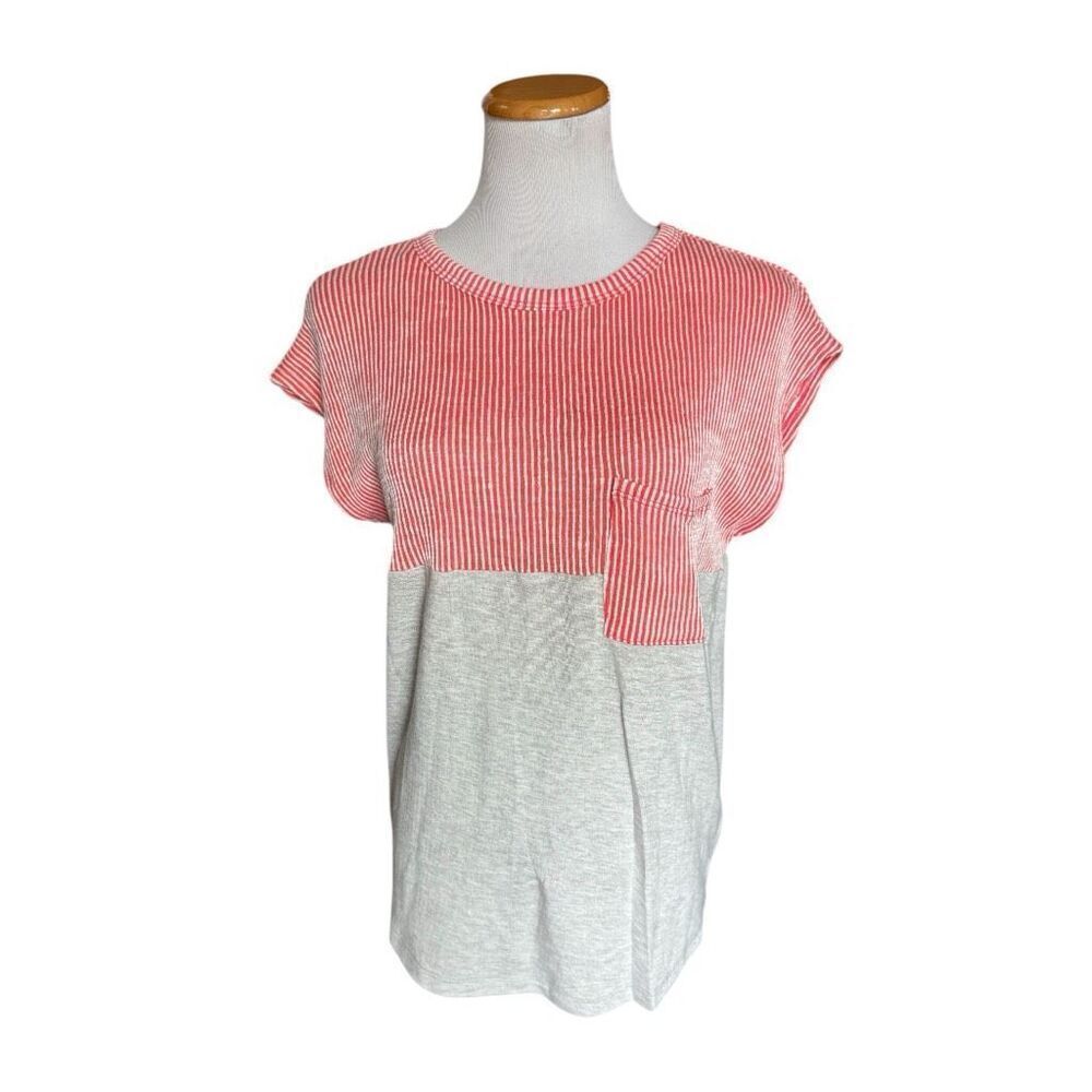 Womens Boutique Stacatto Mixed Media Pocket Tee Shirt - Sz S